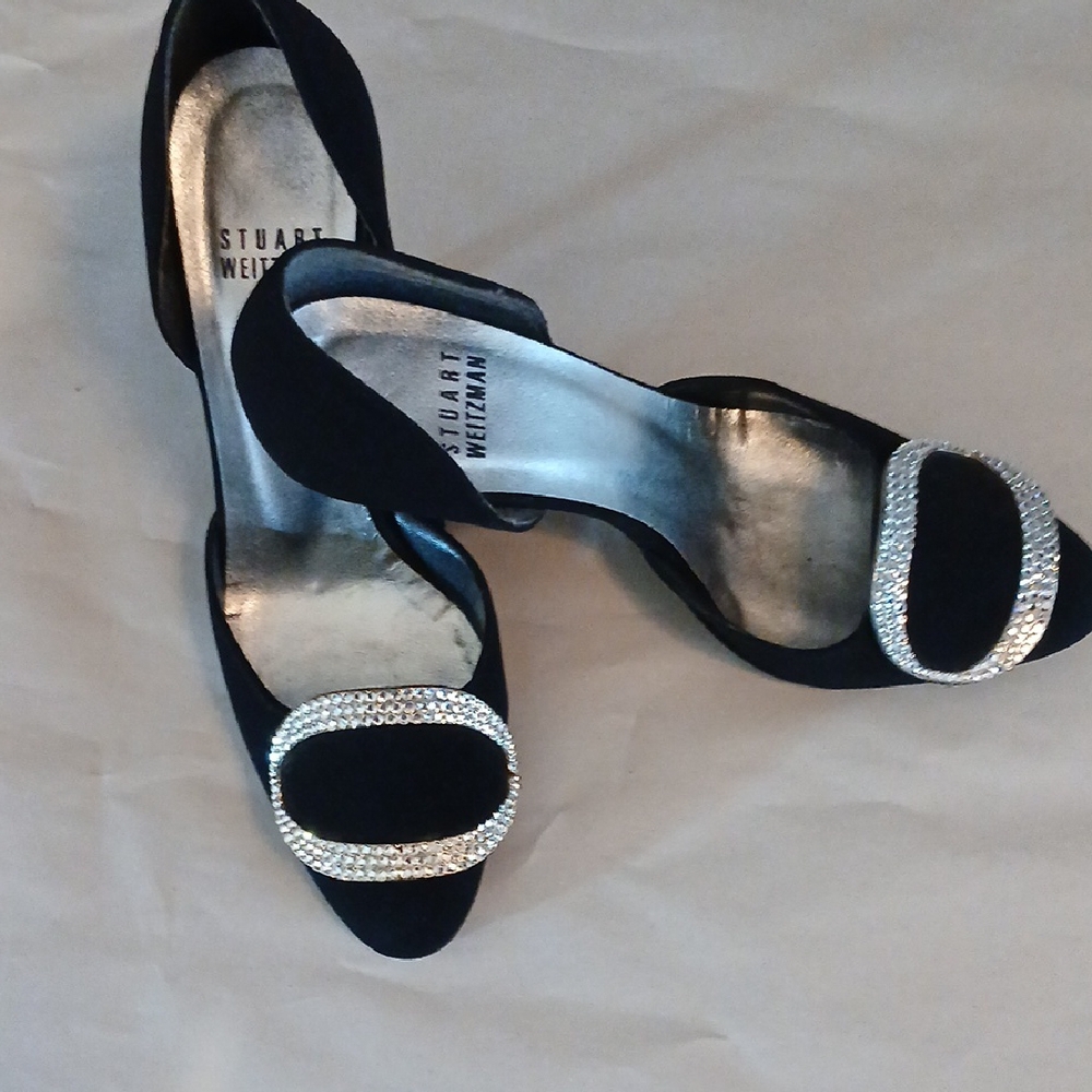Stuart Weitzman Black Heels with Silver Embellishments